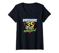 Donna Awesome 35 Years 35 anni Retro Gaming NextLevel Design Maglietta con Collo a V