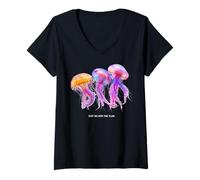 Donna Awesome Cute Underwater Fish Sea Just Go with Flow Jellyfish Maglietta con Collo a V