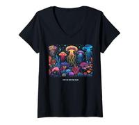 Donna Awesome Cute Underwater Fish Sea Just Go with Flow Jellyfish Maglietta con Collo a V