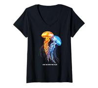 Donna Awesome Cute Underwater Fish Sea Just Go with Flow Jellyfish Maglietta con Collo a V