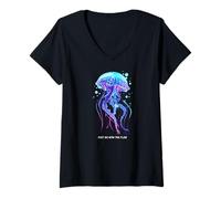 Donna Awesome Cute Underwater Fish Sea Just Go with Flow Jellyfish Maglietta con Collo a V