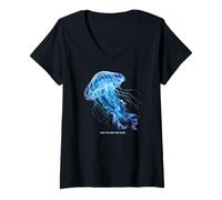 Donna Awesome Cute Underwater Fish Sea Just Go with Flow Jellyfish Maglietta con Collo a V
