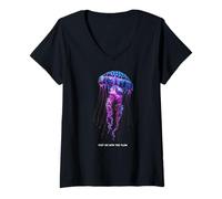 Donna Awesome Cute Underwater Fish Sea Just Go with Flow Jellyfish Maglietta con Collo a V