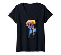 Donna Awesome Cute Underwater Fish Sea Just Go with Flow Jellyfish Maglietta con Collo a V