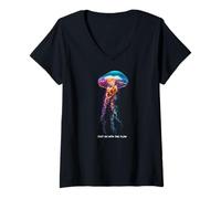 Donna Awesome Cute Underwater Fish Sea Just Go with Flow Jellyfish Maglietta con Collo a V