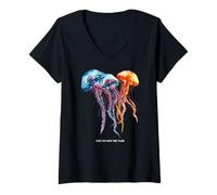 Donna Awesome Cute Underwater Fish Sea Just Go with Flow Jellyfish Maglietta con Collo a V