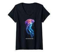 Donna Awesome Cute Underwater Fish Sea Just Go with Flow Jellyfish Maglietta con Collo a V