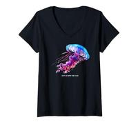 Donna Awesome Cute Underwater Fish Sea Just Go with Flow Jellyfish Maglietta con Collo a V