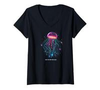 Donna Awesome Cute Underwater Fish Sea Just Go with Flow Jellyfish Maglietta con Collo a V