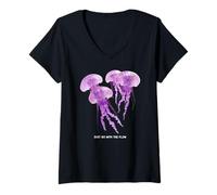 Donna Awesome Cute Underwater Fish Sea Just Go with Flow Jellyfish Maglietta con Collo a V