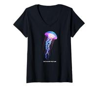 Donna Awesome Cute Underwater Fish Sea Just Go with Flow Jellyfish Maglietta con Collo a V