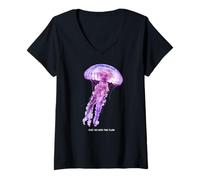 Donna Awesome Cute Underwater Fish Sea Just Go with Flow Jellyfish Maglietta con Collo a V
