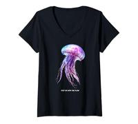 Donna Awesome Cute Underwater Fish Sea Just Go with Flow Jellyfish Maglietta con Collo a V