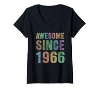 Donna Awesome dal 1966 Vintage 60° Compleanno Rock Roll Mamma papà Maglietta con Collo a V