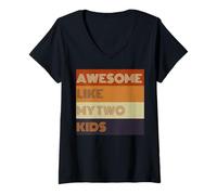 Donna Awesome Like My Two Kids Fathers Day regalo Tee Maglietta con Collo a V