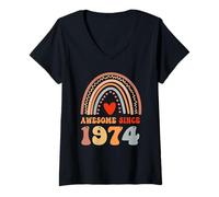 Donna Awesome Since 1974 52nd Birthday Boho Rainbow 52 Years Old Maglietta con Collo a V