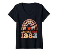Donna Awesome Since 1983 43rd Birthday Boho Rainbow 43 Years Old Maglietta con Collo a V