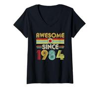 Donna Awesome Since 1984 Classic Year Birth of Birthday Vintage Maglietta con Collo a V