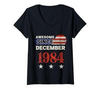 Donna Awesome Since 1984 Vintage USA Flag Classic Dicembre 1984 Maglietta con Collo a V