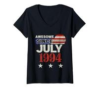 Donna Awesome Since 1994 Vintage USA Flag Classic Luglio 1994 Maglietta con Collo a V