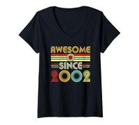 Donna Awesome Since 2002 Classic Year Birth of Birthday Vintage Maglietta con Collo a V