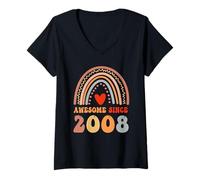 Donna Awesome Since 2008 18th Birthday Boho Rainbow 18 Years Old Maglietta con Collo a V