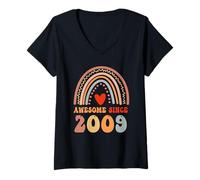 Donna Awesome Since 2009 17th Birthday Boho Rainbow 17 Years Old Maglietta con Collo a V