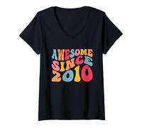 Donna Awesome Since 2010 16 Years Old Retro Vintage 16th Birthday Maglietta con Collo a V