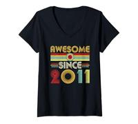 Donna Awesome Since 2011 Classic Year Birth of Birthday Vintage Maglietta con Collo a V