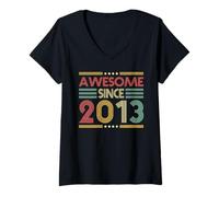 Donna Awesome Since 2013 13th Birthday Retro Vintage 13 Years Old Maglietta con Collo a V