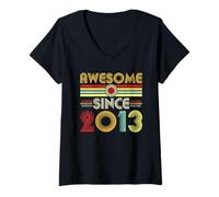 Donna Awesome Since 2013 Classic Year Birth of Birthday Vintage Maglietta con Collo a V