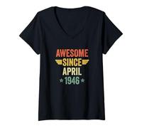 Donna Awesome Since April 1946 Maglietta con Collo a V