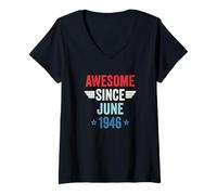 Donna Awesome Since June 1946 Maglietta con Collo a V