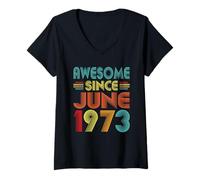 Donna Awesome Since June 1973 Vintage 53 Years Old 53rd Birthday Maglietta con Collo a V
