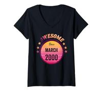 Donna Awesome Since March 2000 Compleanno 2000 Marzo Vintage Maglietta con Collo a V