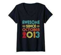 Donna Awesome Since October 2013 13 Year Old Vintage 13th Birthday Maglietta con Collo a V