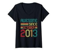 Donna Awesome Since October 2013 13th Birthday Retro 13 Years Old Maglietta con Collo a V