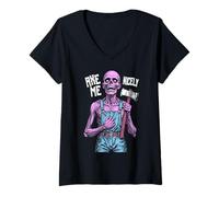 Donna Axe Me Nicely Educato Zombie Horror Halloween Serial Killer Maglietta con Collo a V