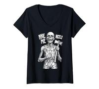 Donna Axe Me Nicely Educato Zombie Horror Halloween Serial Killer Maglietta con Collo a V