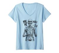 Donna Axe Me Nicely Educato Zombie Horror Halloween Serial Killer Maglietta con Collo a V