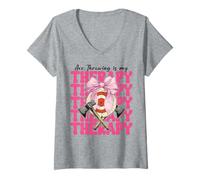 Donna Axe Throwing Is My Therapy Axe Thrower Ragazza Mamma Festa della mamma Maglietta con Collo a V