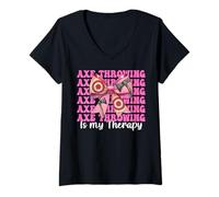 Donna Axe Throwing Is My Therapy Axe Thrower Ragazza Mamma Festa della mamma Maglietta con Collo a V