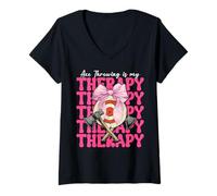 Donna Axe Throwing Is My Therapy Axe Thrower Ragazza Mamma Festa della mamma Maglietta con Collo a V
