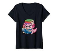 Donna Axolotl Adventures Book Lover Lettura Divertente Maglietta con Collo a V