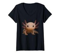 Donna Axolotl Anfibio Carino Animale acquatico Realistico Face Art Design Maglietta con Collo a V