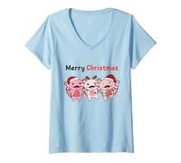 Donna Axolotl Animali di Natale Carino Axolotls Buon Natale Maglietta con Collo a V