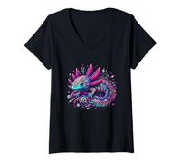 Donna Axolotl Art Azteco Salamandra Messicana Messico Cinco De Mayo Maglietta con Collo a V
