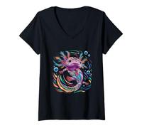 Donna Axolotl Art Azteco Salamandra messicana Messico Cinco De Mayo Maglietta con Collo a V