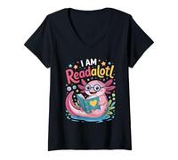 Donna Axolotl Books I Am Readsalotl Reading Bookworm Ragazze Bambini Maglietta con Collo a V