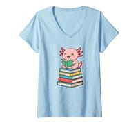 Donna Axolotl Books Readsalotl Reading Bookworm Maglietta con Collo a V